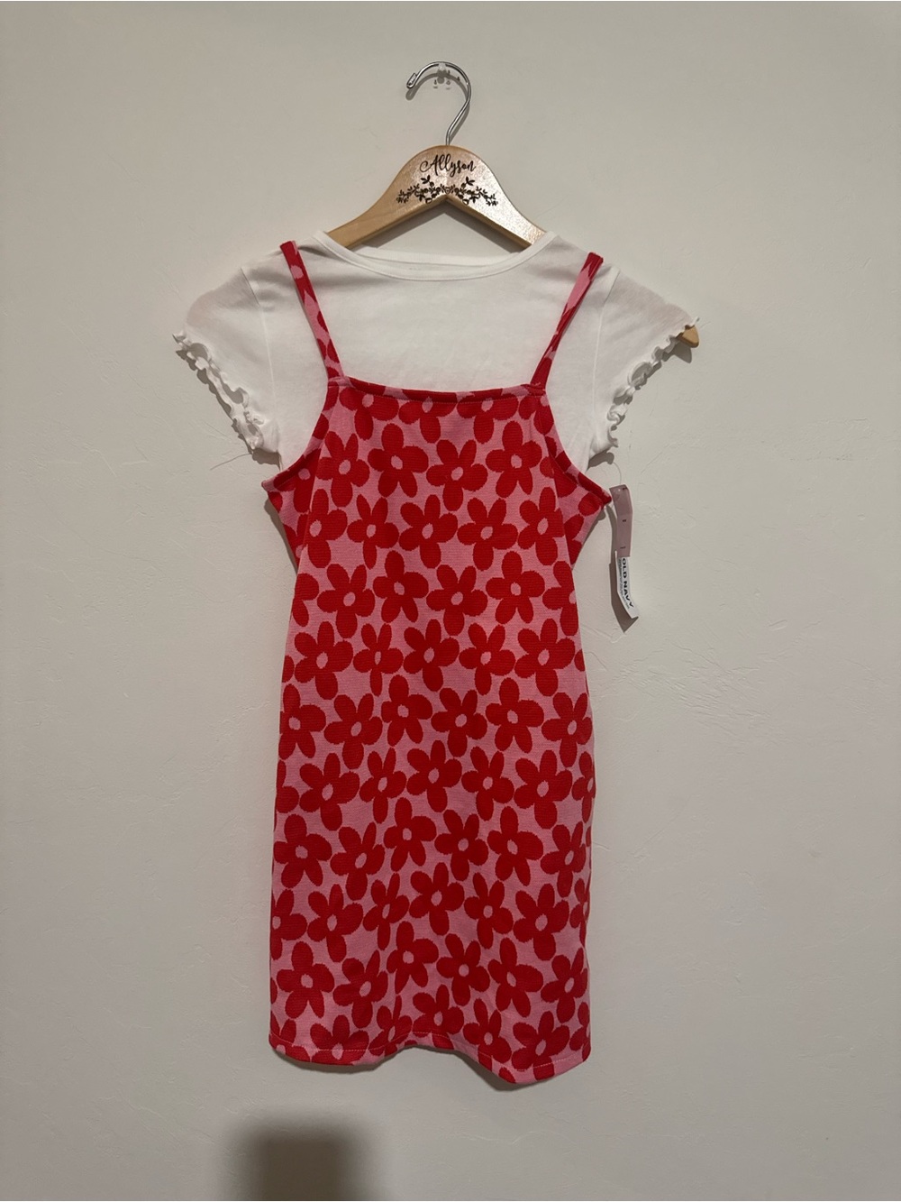 NWT Red & Pink Flower Dress Size Girls M (8) White Shirt